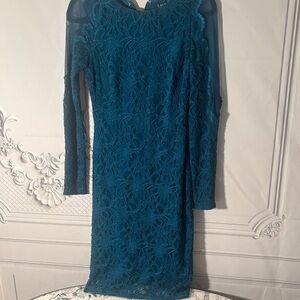 Ralph Lauren Fully Lined Teal Lace Evening Dress Size 4